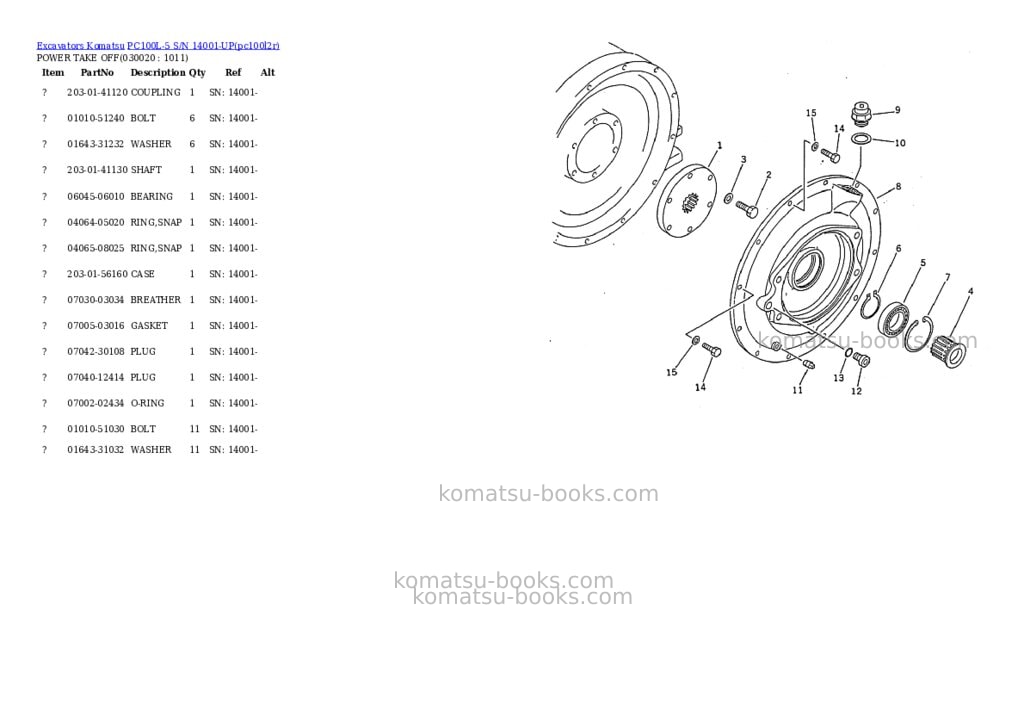 Komatsu pc100l-5 s/n 14001-up Parts catalog cover Komatsu pc100l-5 s/n 14001-up Parts catalog cover