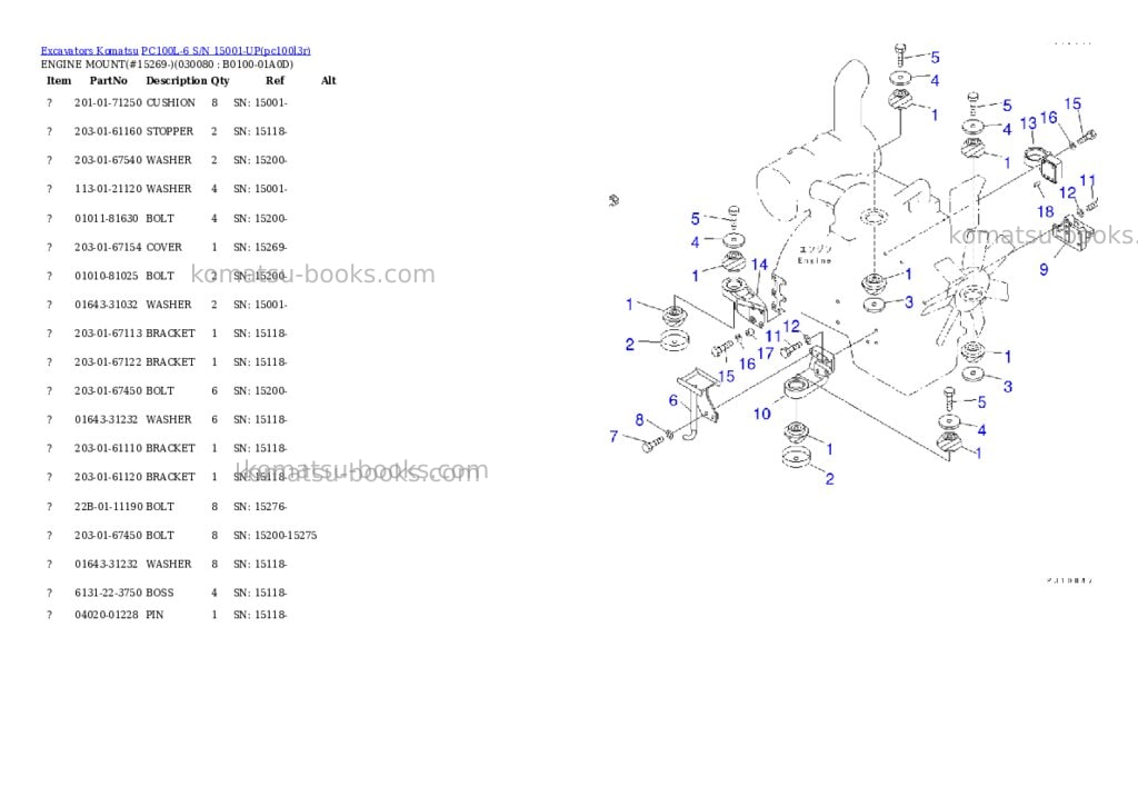 Komatsu pc100l-6 s/n 15001-up Parts catalog cover Page 7 Komatsu pc100l-6 s/n 15001-up Parts catalog cover Page 7