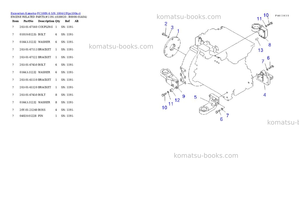 Komatsu pc100n-6 s/n 1004-up Parts catalog cover