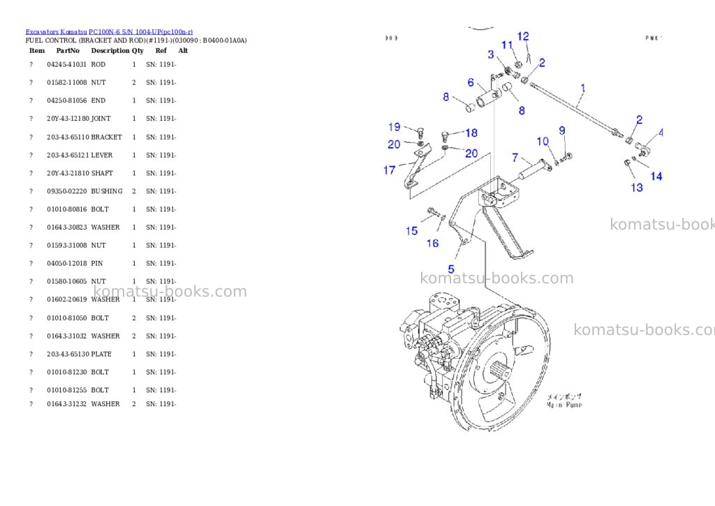 Komatsu pc100n-6 s/n 1004-up Parts catalog cover Page 8