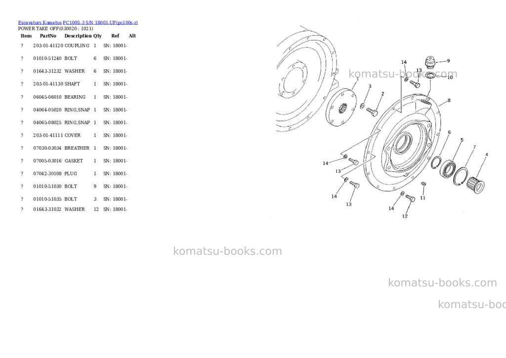 Komatsu pc100s-3 s/n 18001-up Parts catalog cover Komatsu pc100s-3 s/n 18001-up Parts catalog cover