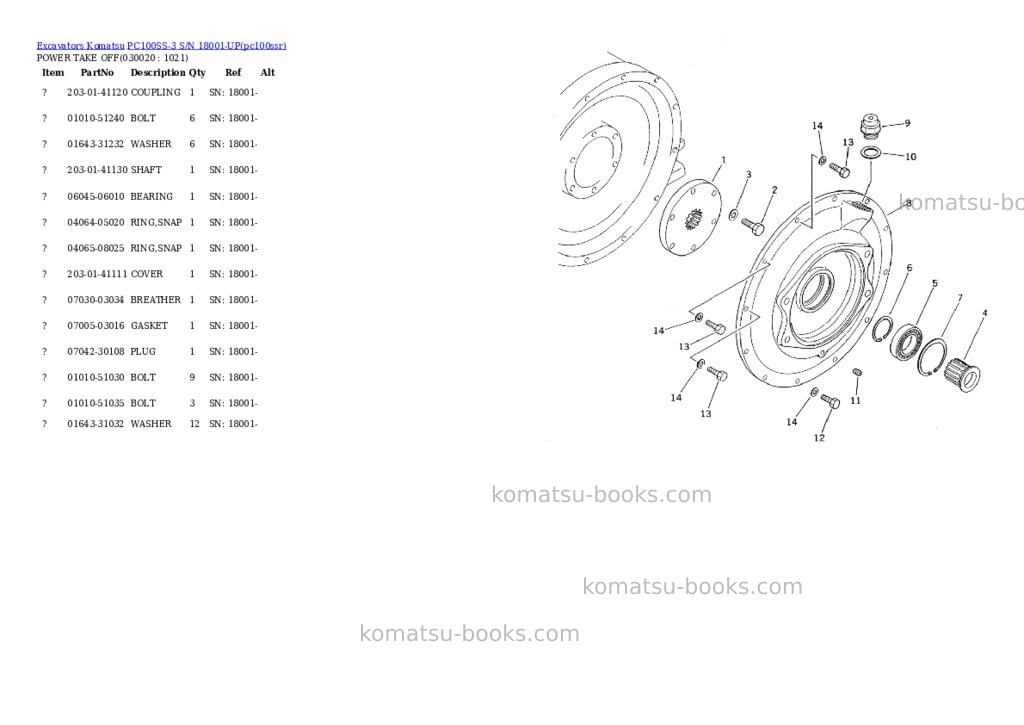 Komatsu pc100ss-3 s/n 18001-up Parts catalog cover