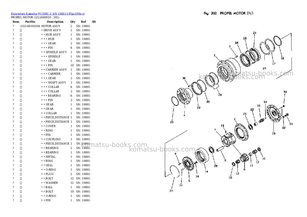 Komatsu PC100U-2 S/N 10001-UP Parts catalog cover Page 10 Komatsu PC100U-2 S/N 10001-UP Parts catalog cover Page 10