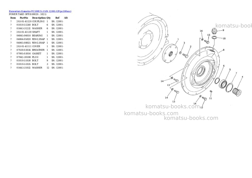 Komatsu PC100US-3 S/N 12001-UP Parts catalog cover Komatsu PC100US-3 S/N 12001-UP Parts catalog cover