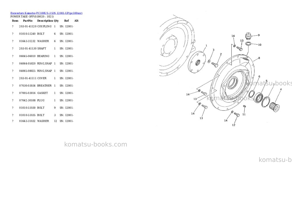 Komatsu pc100us-3 s/n 12001-up Parts catalog cover Komatsu pc100us-3 s/n 12001-up Parts catalog cover