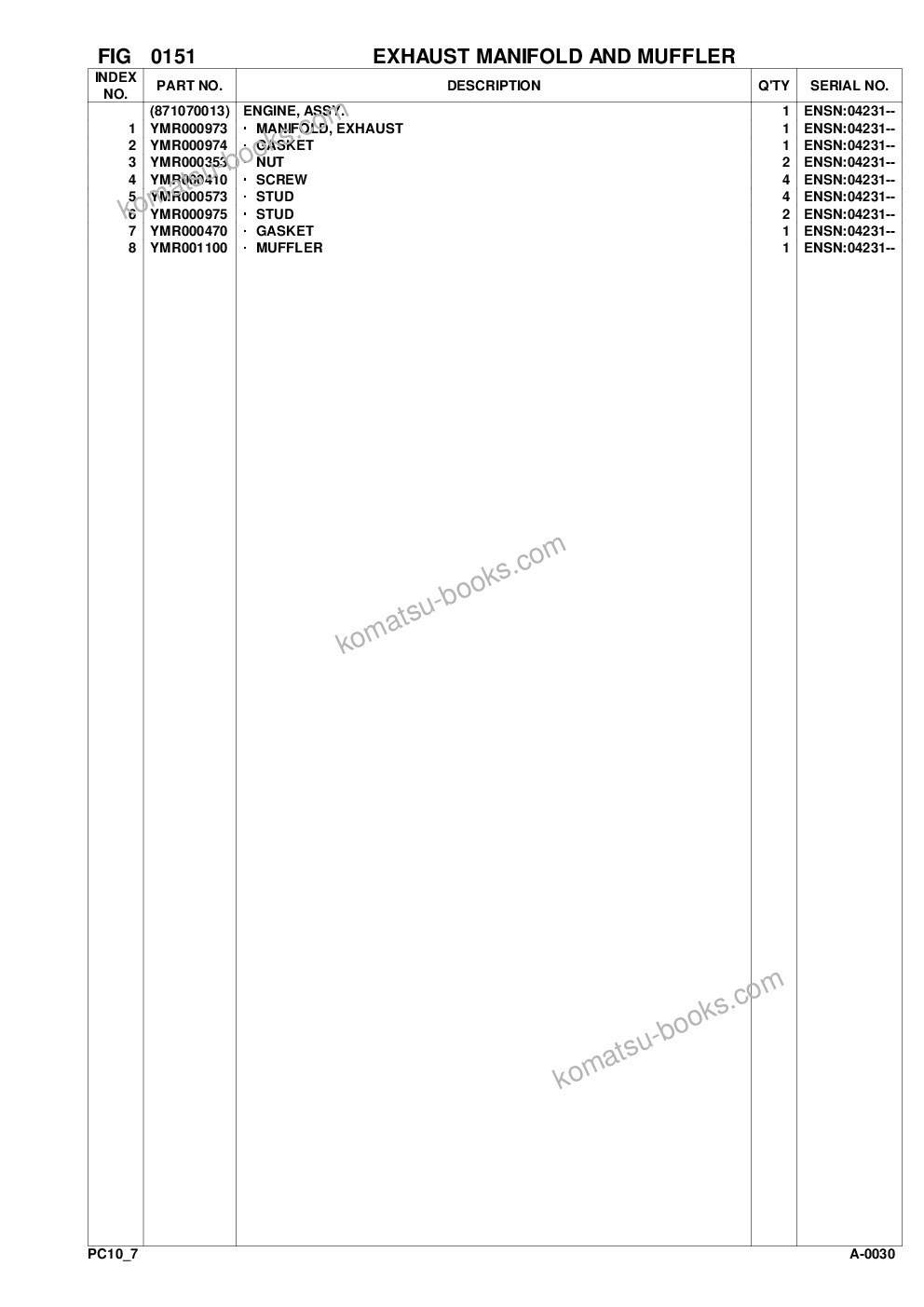 Komatsu pc10-7 s/n f25001-up Parts catalog cover Page 8