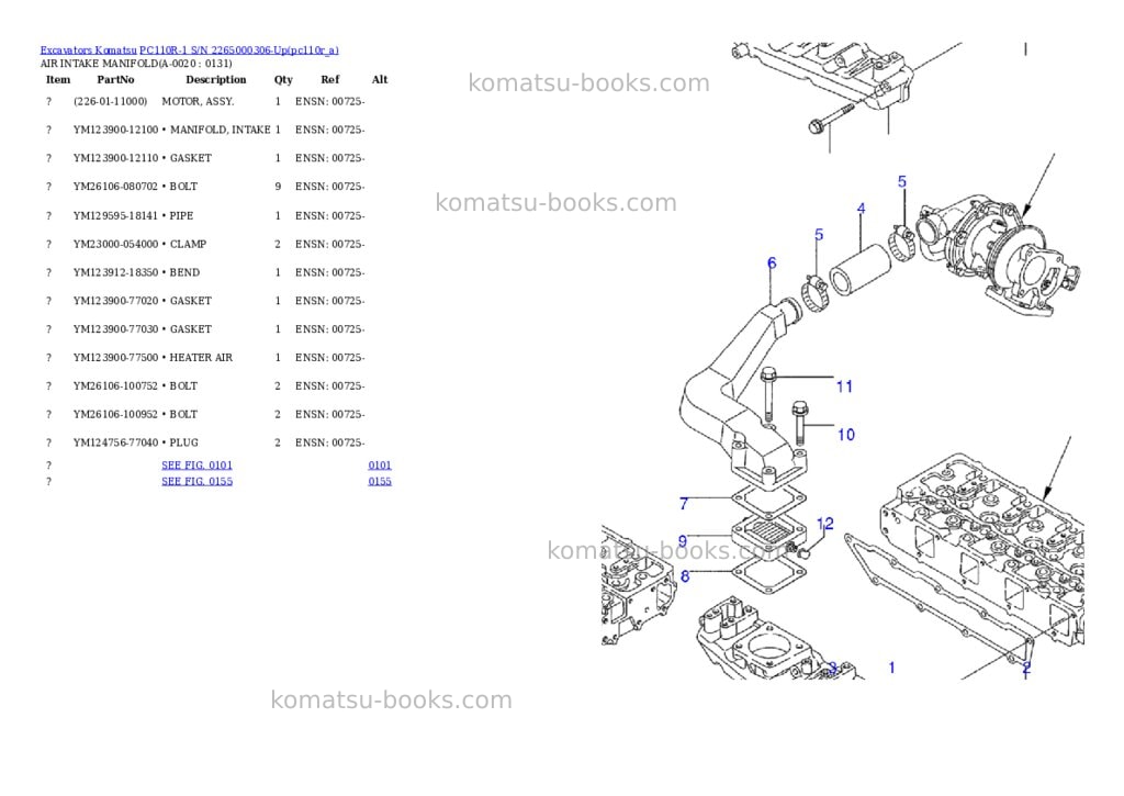 Komatsu pc110r-1 s/n 2265000306-up Parts catalog cover Komatsu pc110r-1 s/n 2265000306-up Parts catalog cover