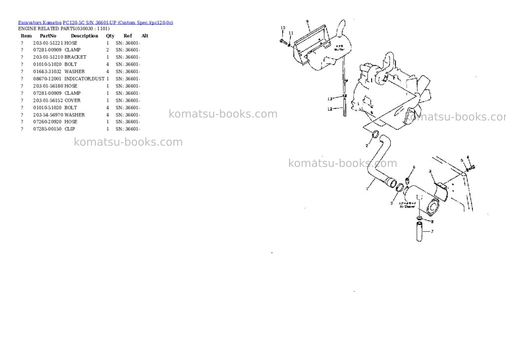 Komatsu pc120-5c s/n 36601-up custom spec. Parts catalog cover Page 2 Komatsu pc120-5c s/n 36601-up custom spec. Parts catalog cover Page 2