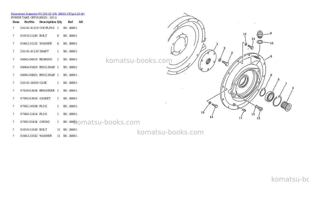 Komatsu pc120-5s s/n 36601-up Parts catalog cover