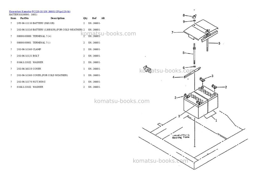 Komatsu pc120-5s s/n 36601-up Parts catalog cover Page 8