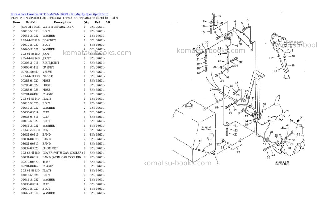 Komatsu pc120-5m s/n 36601-up mighty spec. Parts catalog cover Page 10