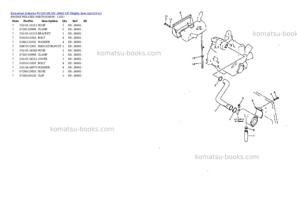 Komatsu pc120-5m s/n 36601-up mighty spec. Parts catalog cover Page 2