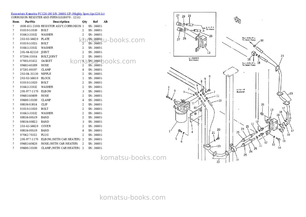 Komatsu pc120-5m s/n 36601-up mighty spec. Parts catalog cover Page 6