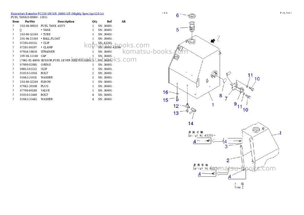 Komatsu pc120-5m s/n 36601-up mighty spec. Parts catalog cover Page 7