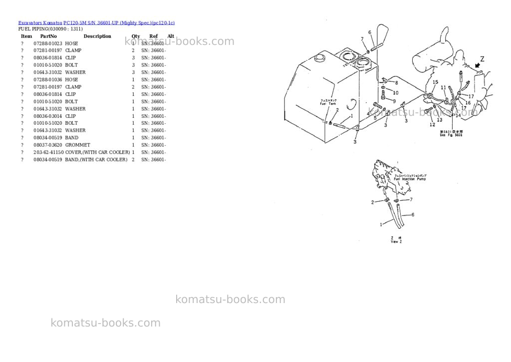 Komatsu pc120-5m s/n 36601-up mighty spec. Parts catalog cover Page 8