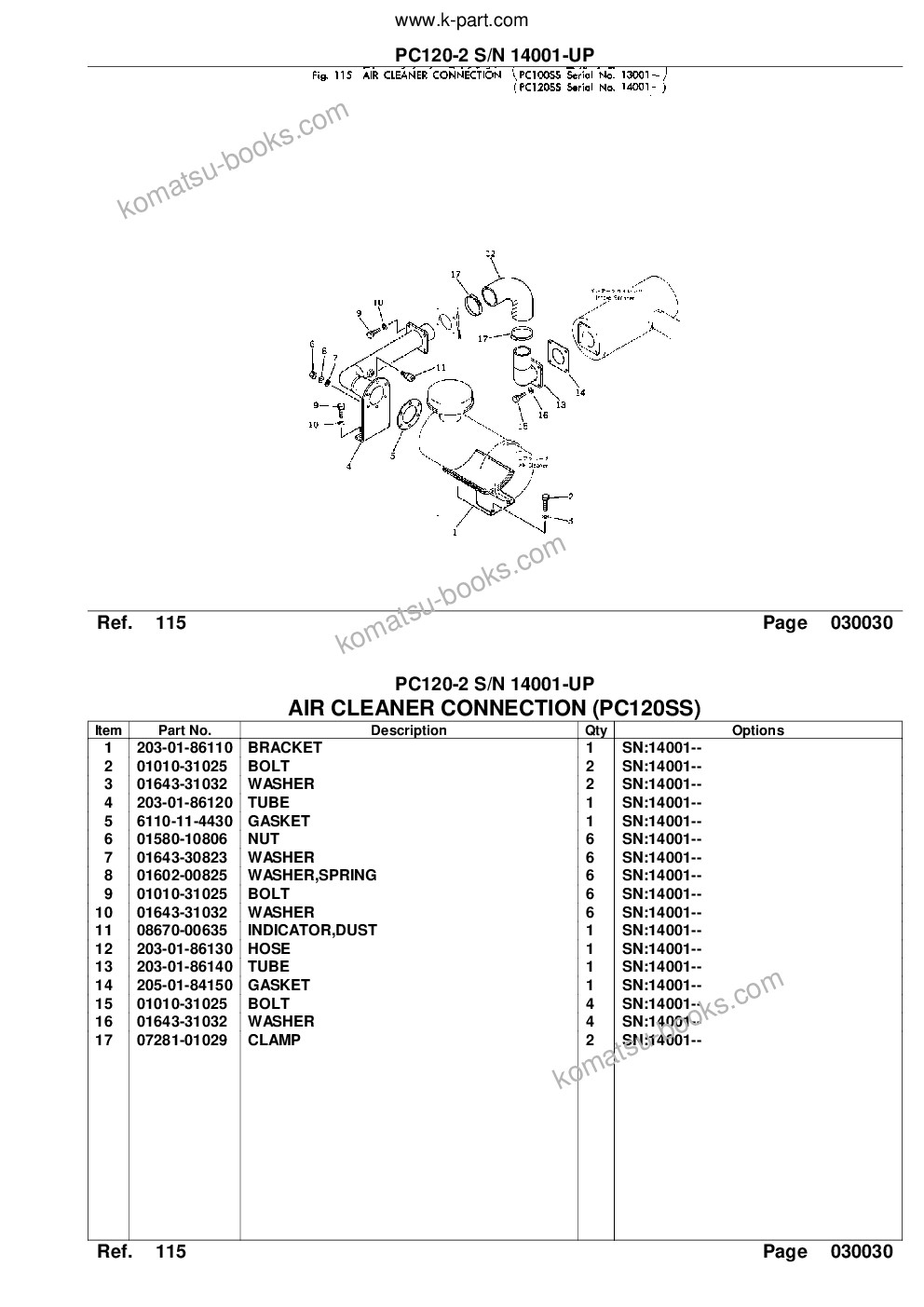 Komatsu PC120-2 S/N 14001-UP Parts catalog cover Page 5 Komatsu PC120-2 S/N 14001-UP Parts catalog cover Page 5