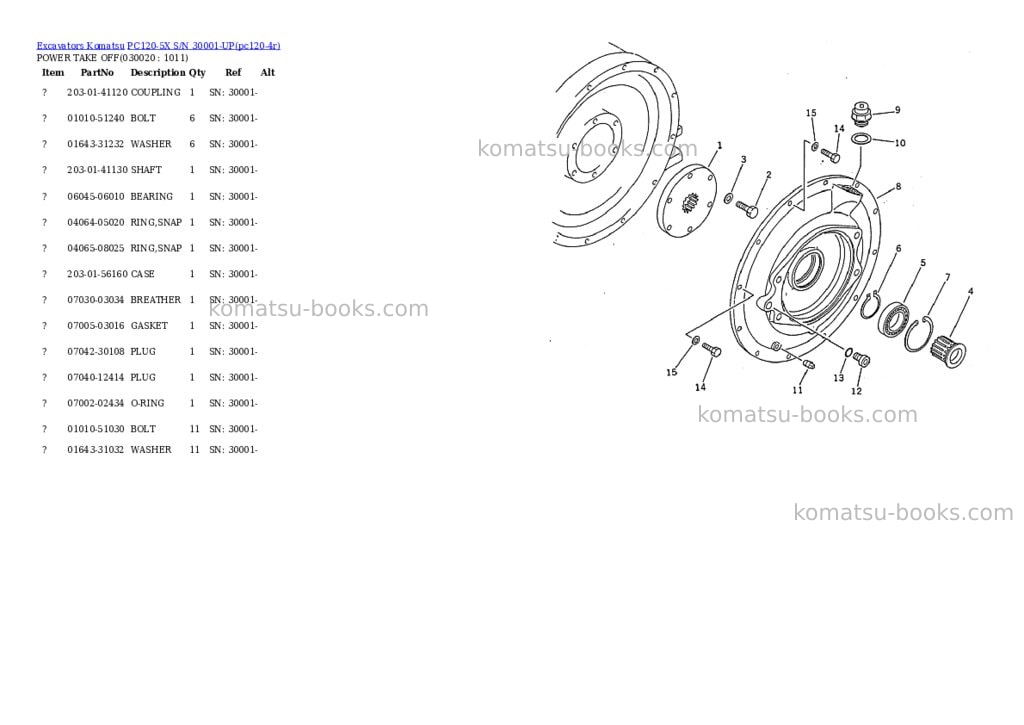Komatsu pc120-5x s/n 30001-up Parts catalog cover Komatsu pc120-5x s/n 30001-up Parts catalog cover