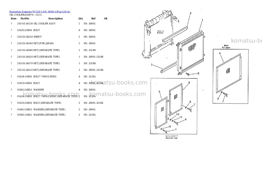 Komatsu pc120-5 s/n 30001-up Parts catalog cover Page 6 Komatsu pc120-5 s/n 30001-up Parts catalog cover Page 6