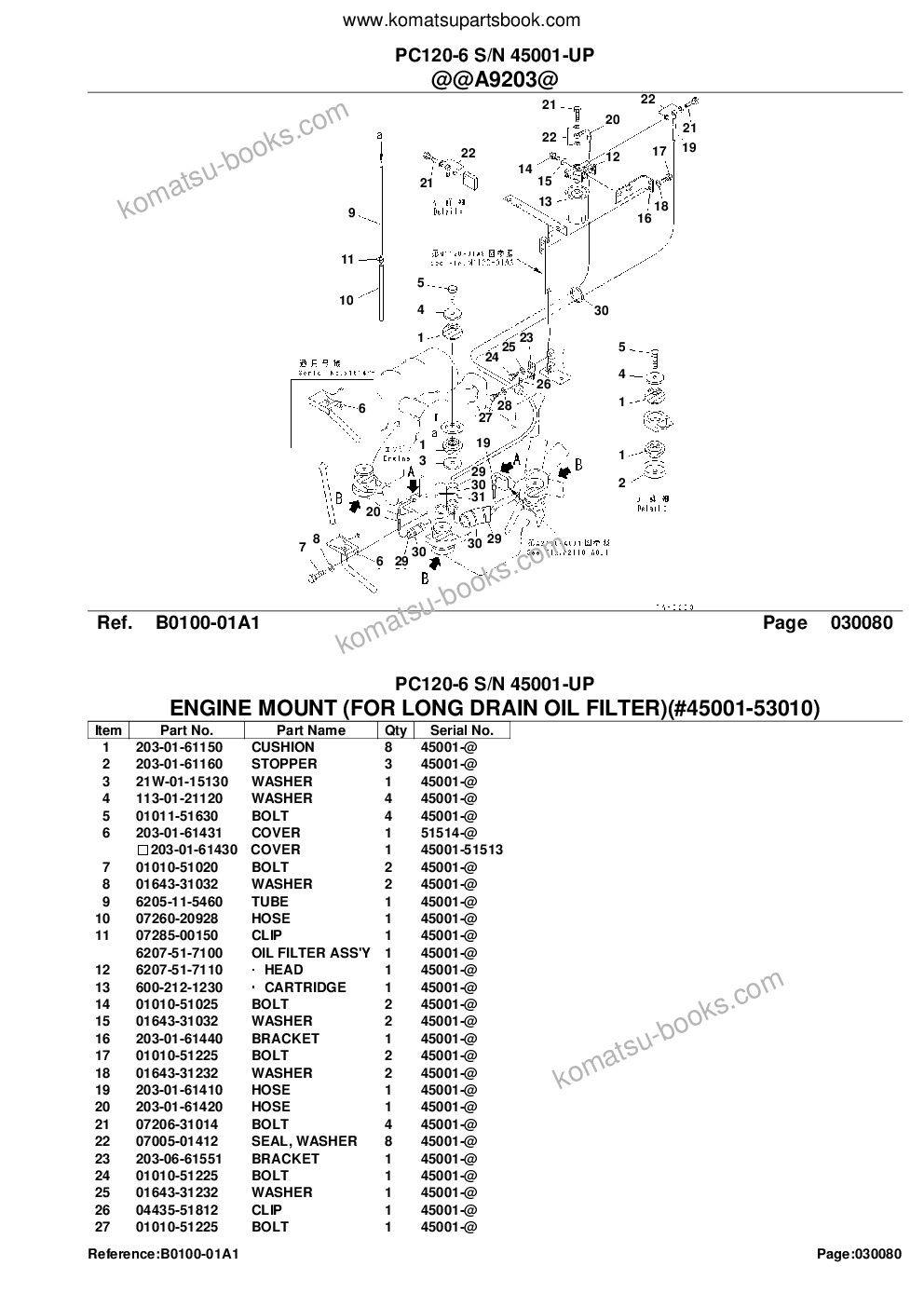 Komatsu pc120-6 s/n 45001-up 配件目录 封面 页 10