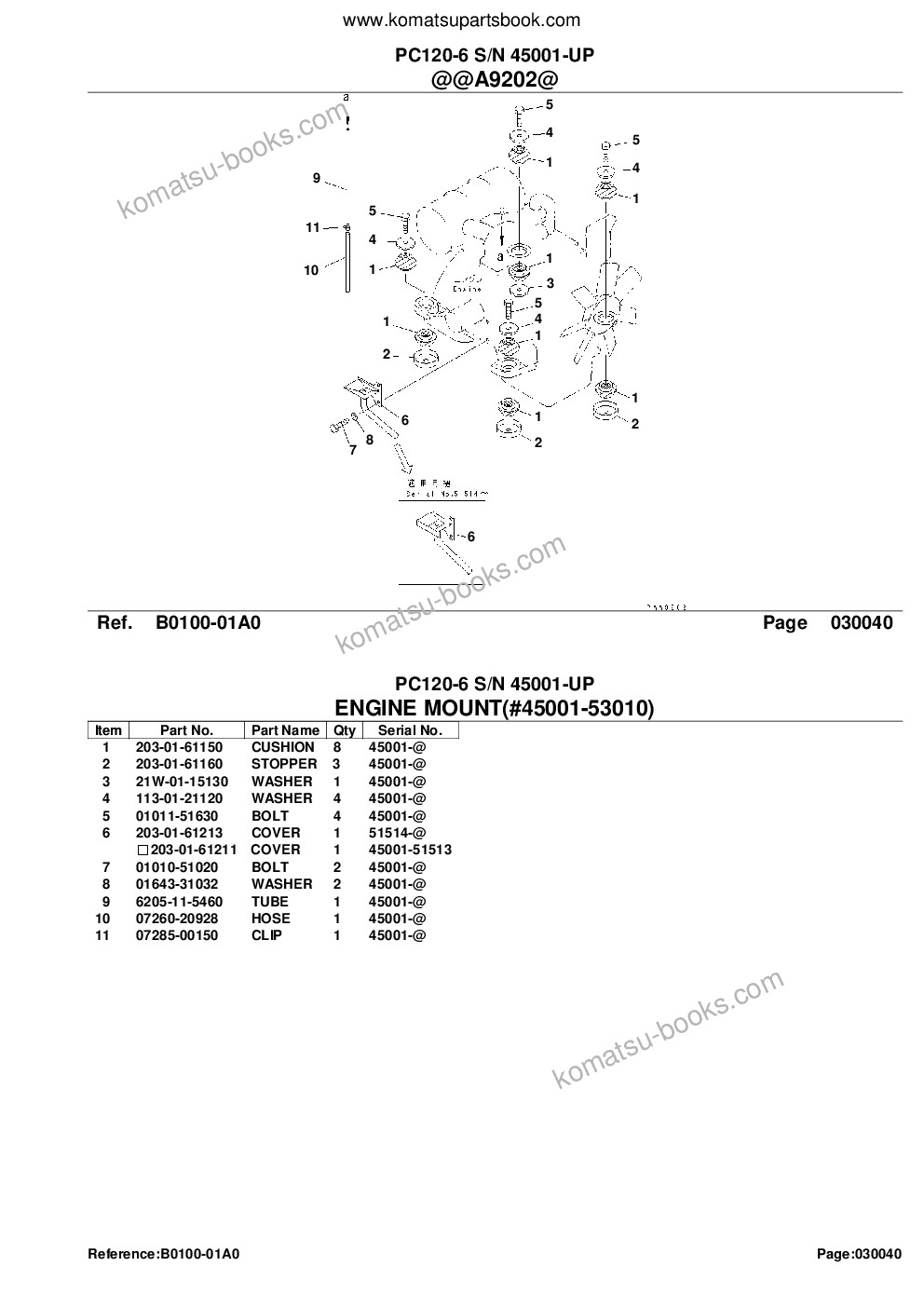 Komatsu pc120-6 s/n 45001-up 配件目录 封面 页 6