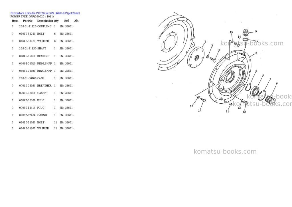 Komatsu pc120-5z s/n 36601-up Parts catalog cover Komatsu pc120-5z s/n 36601-up Parts catalog cover