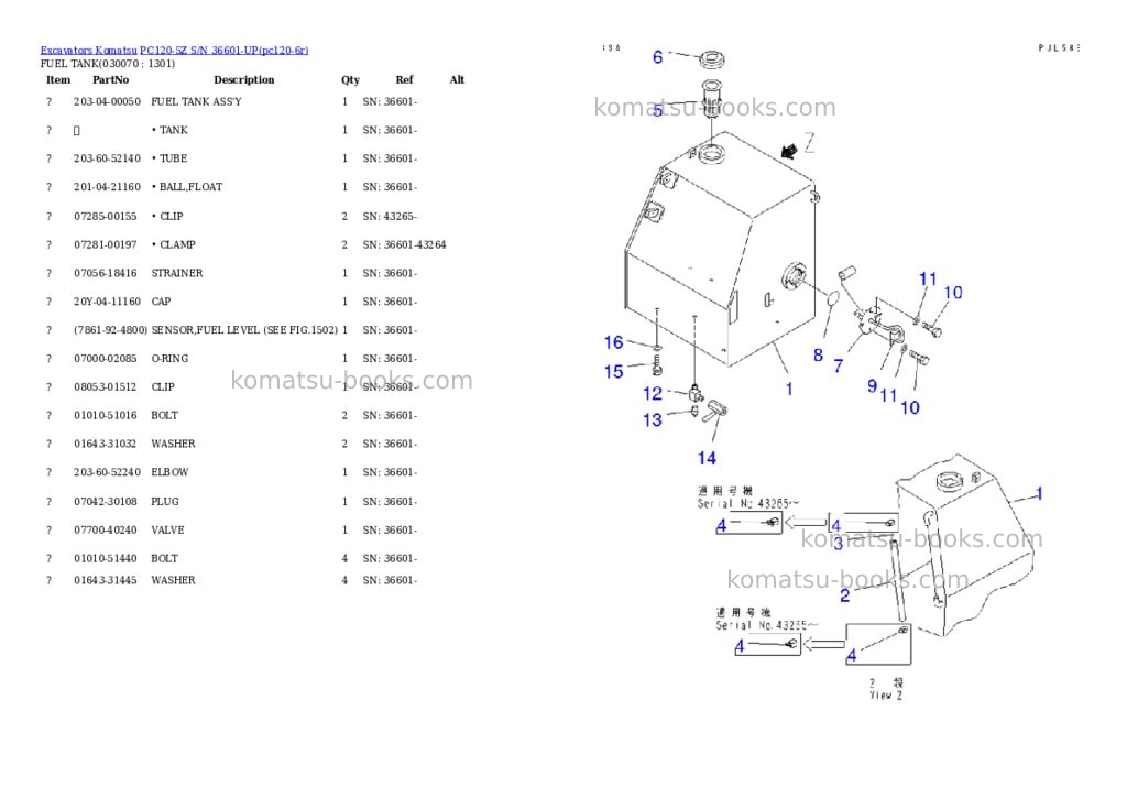 Komatsu pc120-5z s/n 36601-up Parts catalog cover Page 6 Komatsu pc120-5z s/n 36601-up Parts catalog cover Page 6