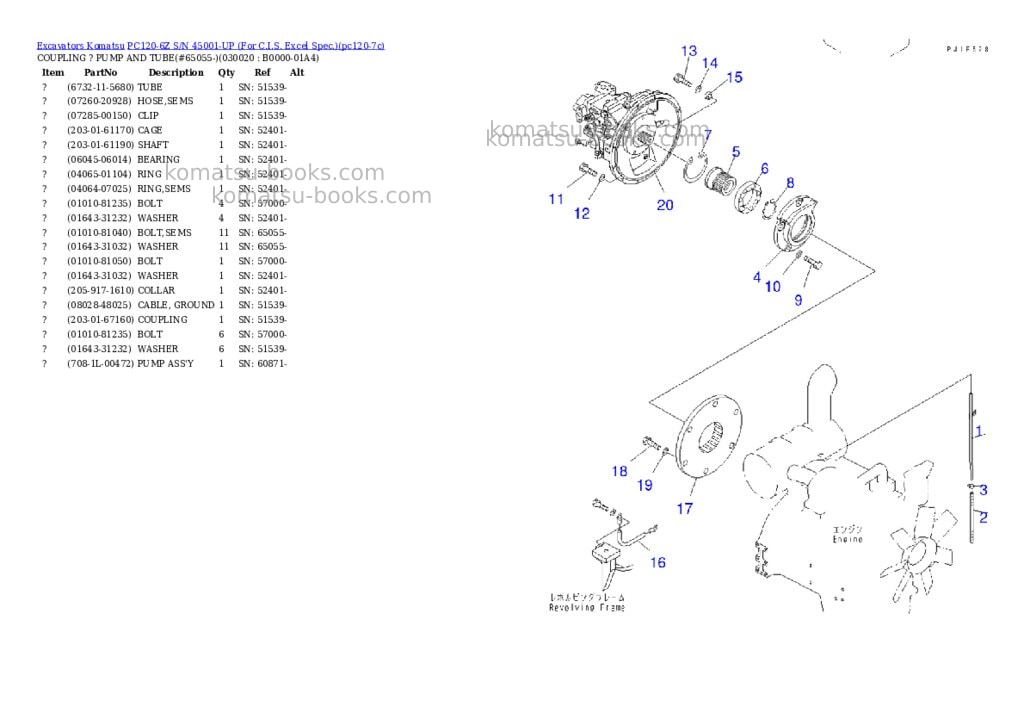 Komatsu PC120-6Z S/N 45001-UP (For C.I.S. Excel Spec.) Parts catalog cover