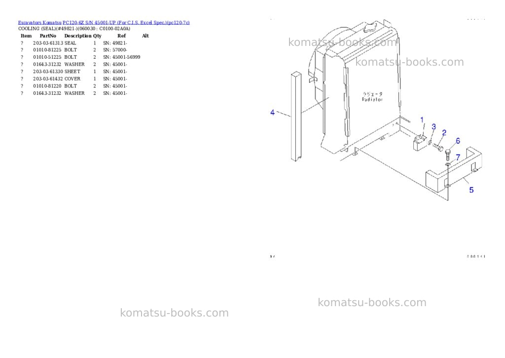 Komatsu PC120-6Z S/N 45001-UP (For C.I.S. Excel Spec.) Parts catalog cover Page 10