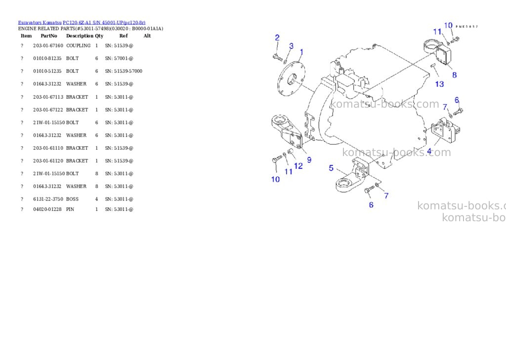 Komatsu pc120-6z-a1 s/n 45001-up Parts catalog cover