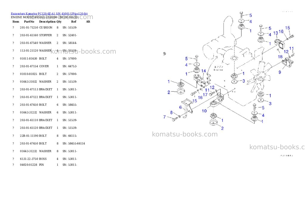 Komatsu pc120-6z-a1 s/n 45001-up Parts catalog cover Page 8