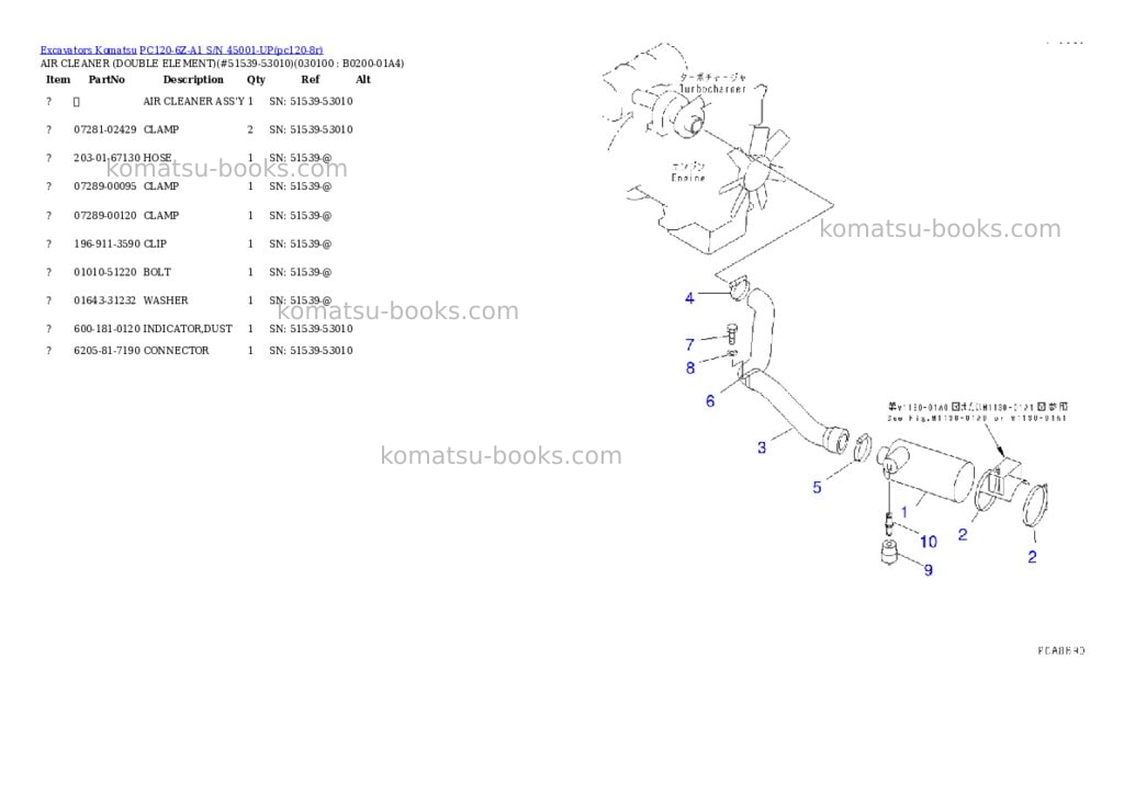 Komatsu pc120-6z-a1 s/n 45001-up Parts catalog cover Page 9