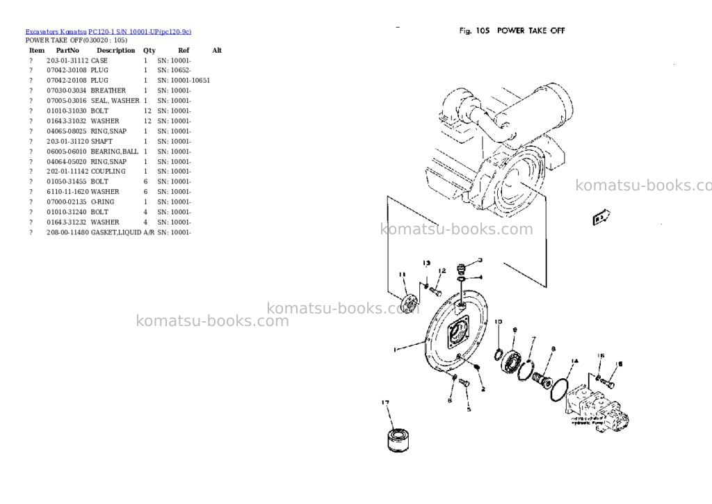 Komatsu pc120-1 s/n 10001-up Parts catalog cover
