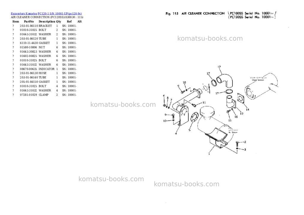 Komatsu pc120-1 s/n 10001-up Parts catalog cover Page 2