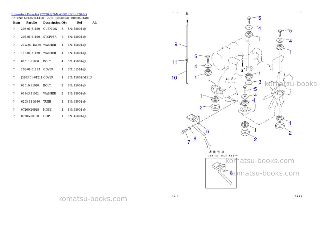 Komatsu pc120-6j s/n 45001-up Parts catalog cover Page 3 Komatsu pc120-6j s/n 45001-up Parts catalog cover Page 3