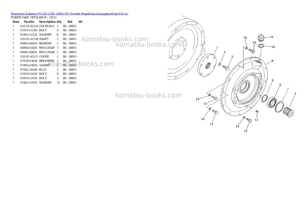 Komatsu PC120-3 S/N 18001-UP (Sweden Regulation Arrangement) Parts catalog cover Komatsu PC120-3 S/N 18001-UP (Sweden Regulation Arrangement) Parts catalog cover