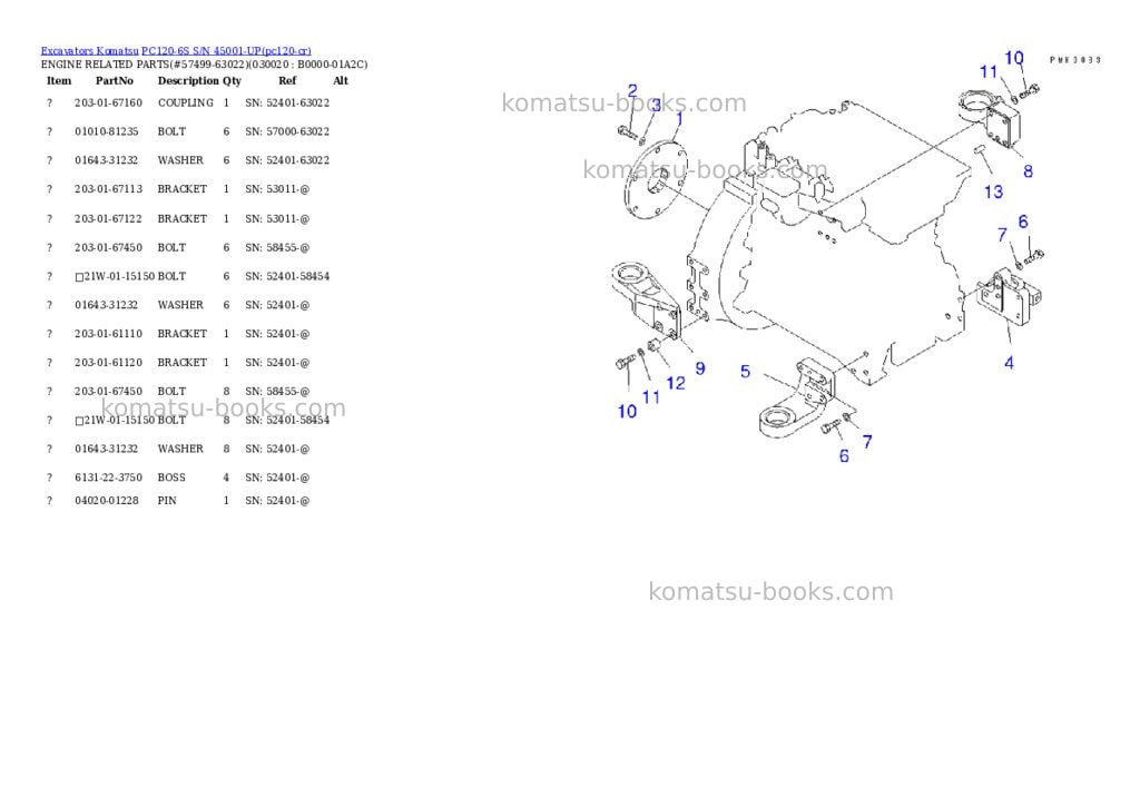 Komatsu pc120-6s s/n 45001-up Parts catalog cover