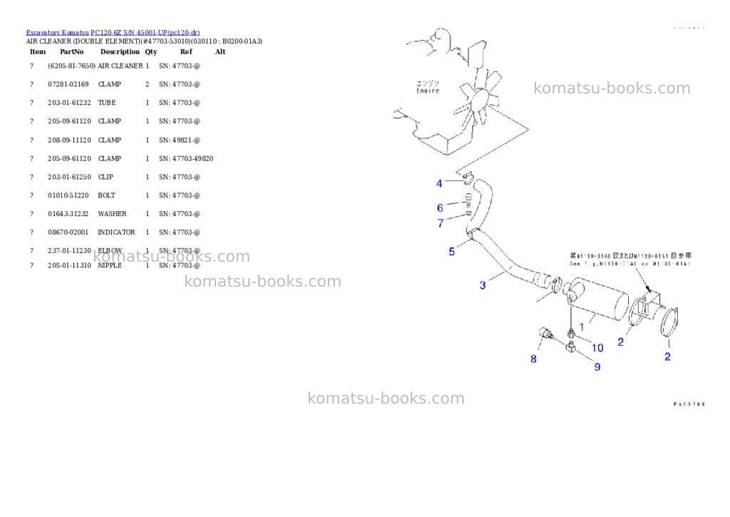 Komatsu pc120-6z s/n 45001-up Parts catalog cover Page 10