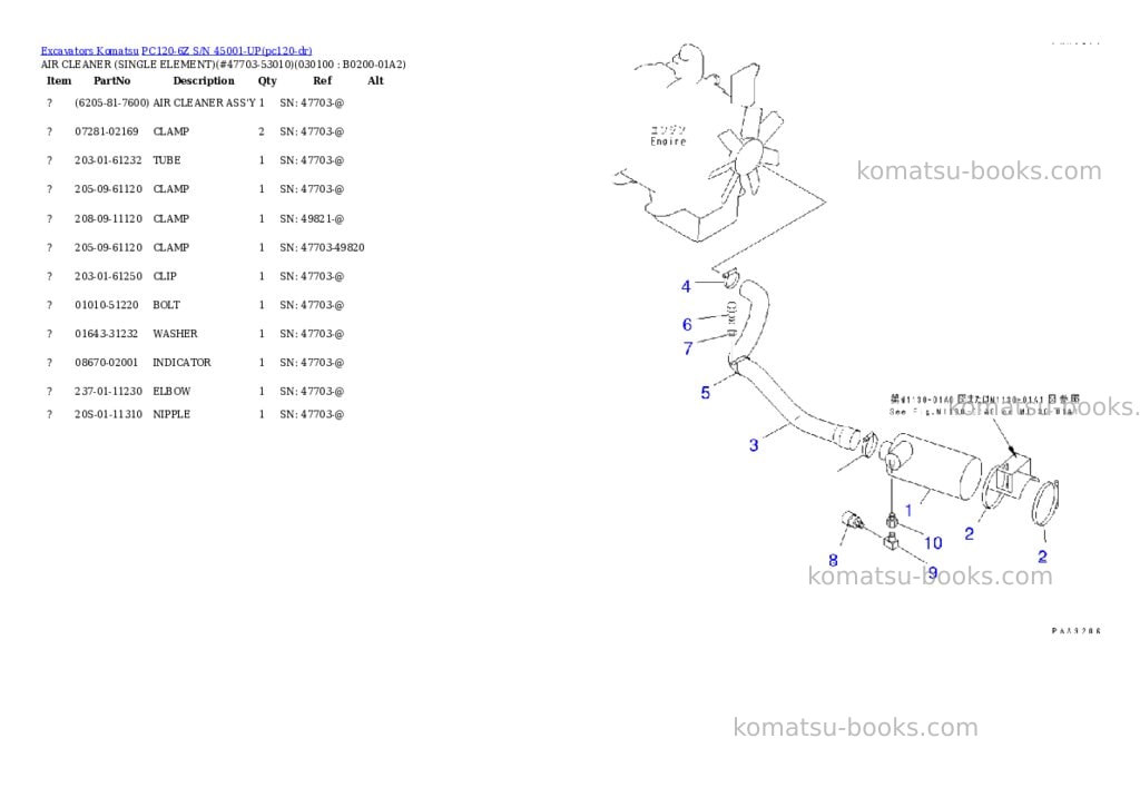 Komatsu pc120-6z s/n 45001-up Parts catalog cover Page 9