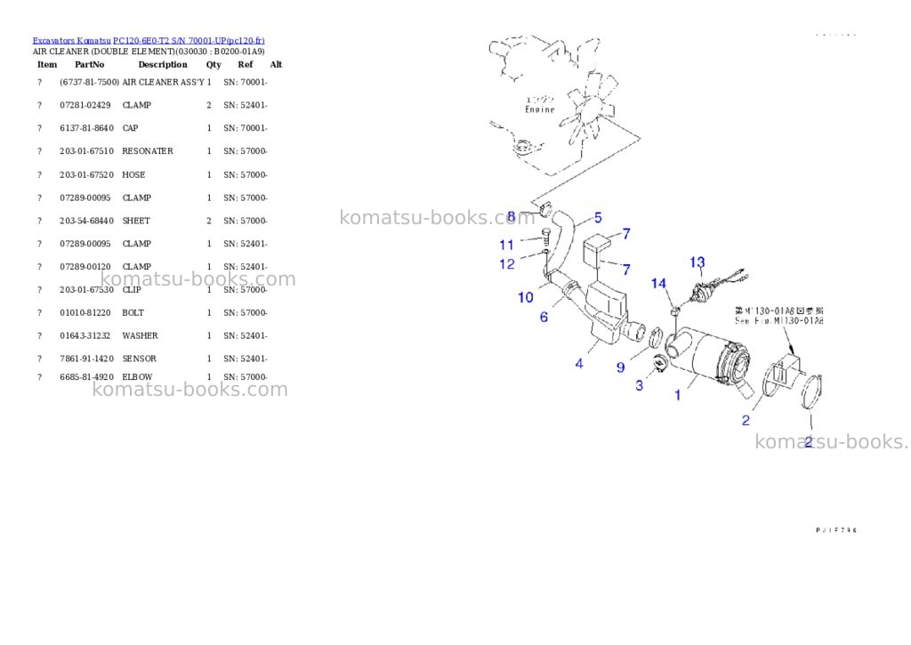Komatsu pc120-6e0-t2 s/n 70001-up Parts catalog cover Page 2 Komatsu pc120-6e0-t2 s/n 70001-up Parts catalog cover Page 2