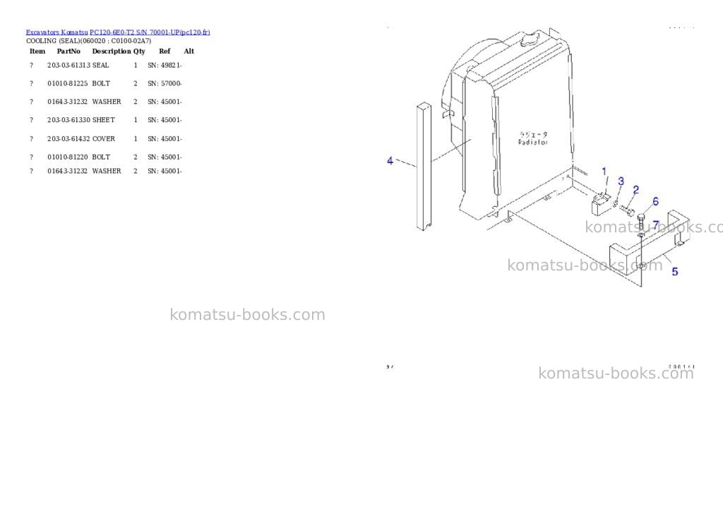 Komatsu pc120-6e0-t2 s/n 70001-up Parts catalog cover Page 5 Komatsu pc120-6e0-t2 s/n 70001-up Parts catalog cover Page 5
