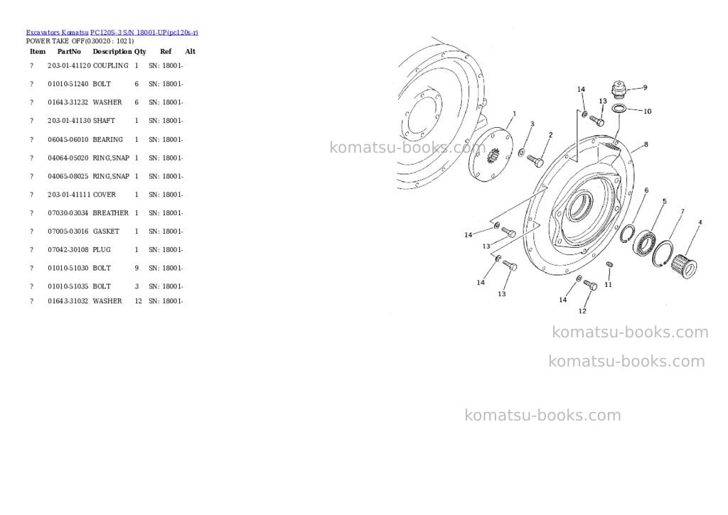 Komatsu PC120S-3 S/N 18001-UP Parts catalog cover