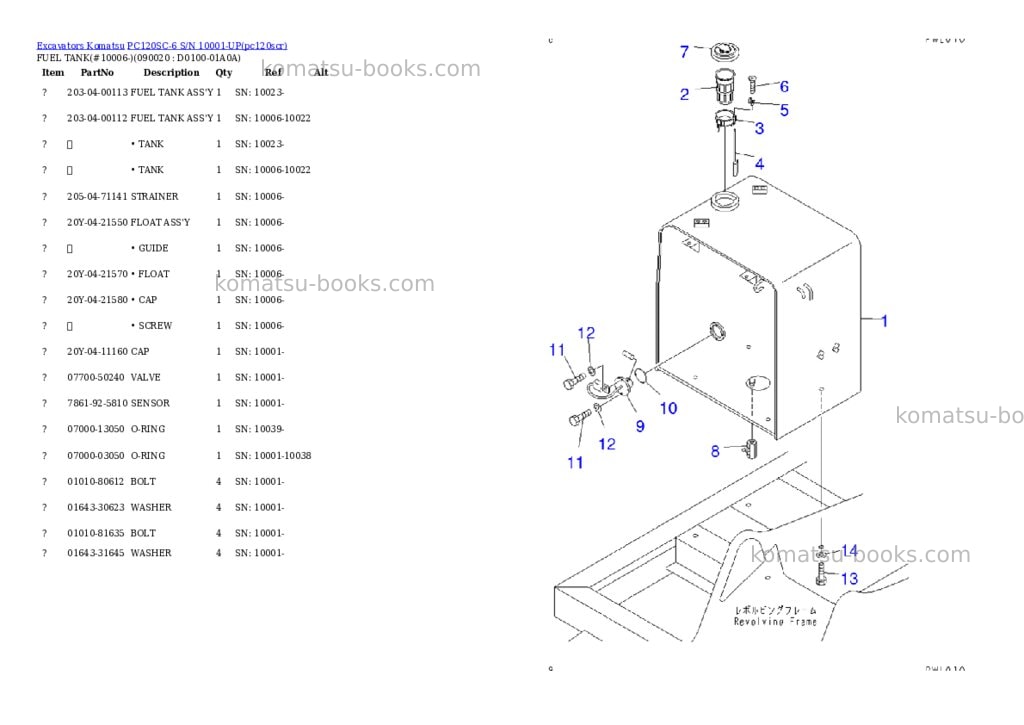 Komatsu pc120sc-6 s/n 10001-up Parts catalog cover Page 10