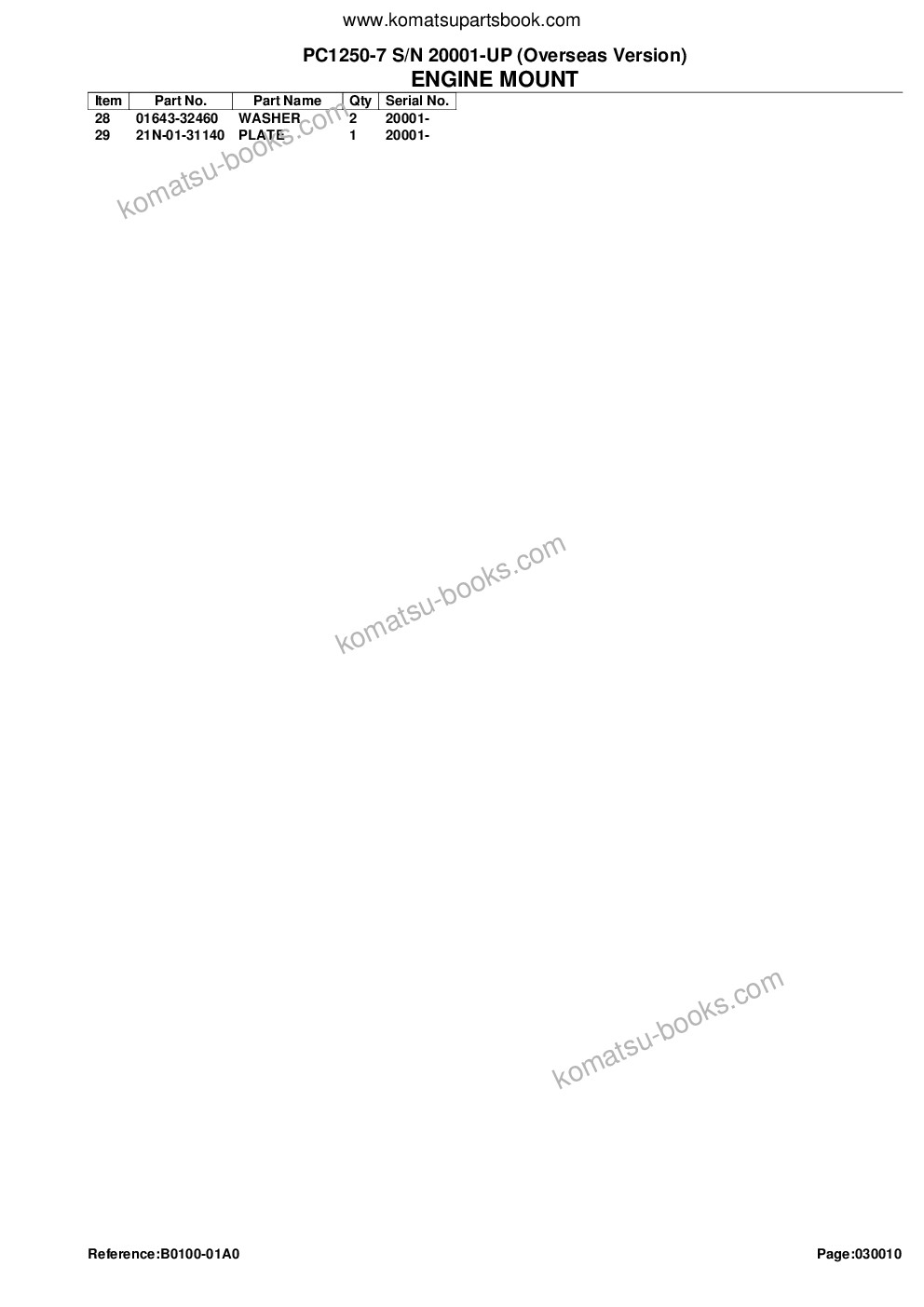 Komatsu PC1250-7 S/N 20001-UP (Overseas Version) Parts catalog cover Page 4 Komatsu PC1250-7 S/N 20001-UP (Overseas Version) Parts catalog cover Page 4