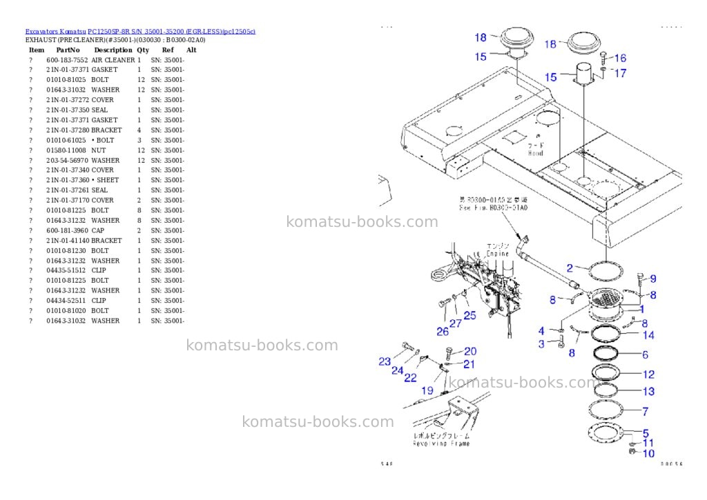 Komatsu pc1250sp-8r s/n 35001-35200 egr-less Parts catalog cover Page 2