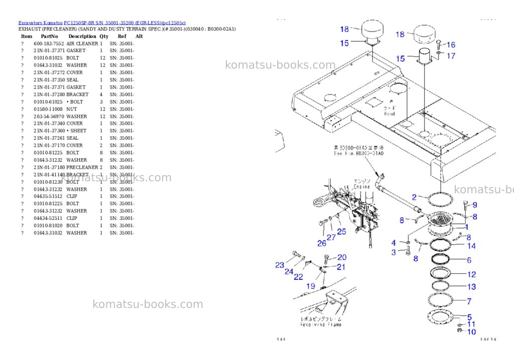 Komatsu pc1250sp-8r s/n 35001-35200 egr-less Parts catalog cover Page 3