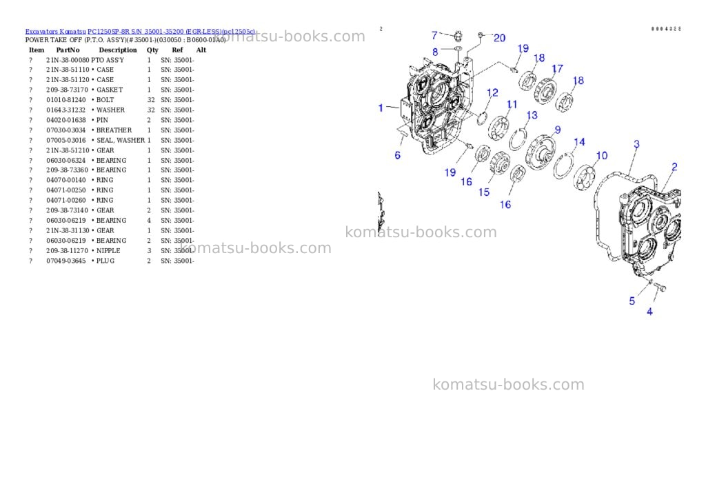 Komatsu pc1250sp-8r s/n 35001-35200 egr-less Parts catalog cover Page 4