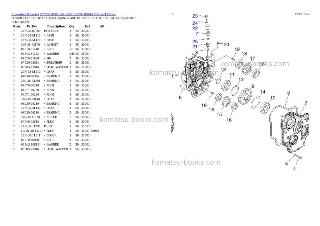 Komatsu pc1250sp-8r s/n 35001-35200 egr-less Parts catalog cover Page 5