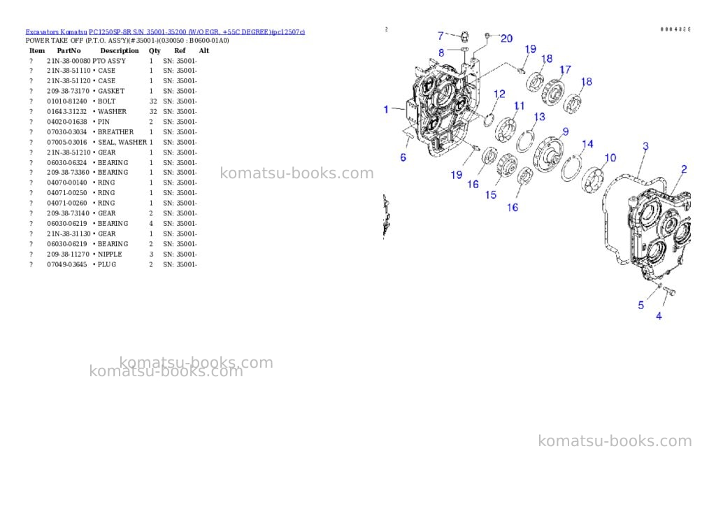 Komatsu pc1250sp-8r s/n 35001-35200 w/o egr, +55c degree Parts catalog cover Page 4 Komatsu pc1250sp-8r s/n 35001-35200 w/o egr, +55c degree Parts catalog cover Page 4