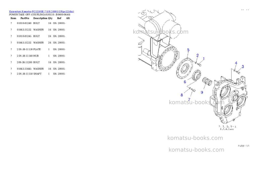 Komatsu pc1250se-7 s/n 20001-up Parts catalog cover Page 10 Komatsu pc1250se-7 s/n 20001-up Parts catalog cover Page 10
