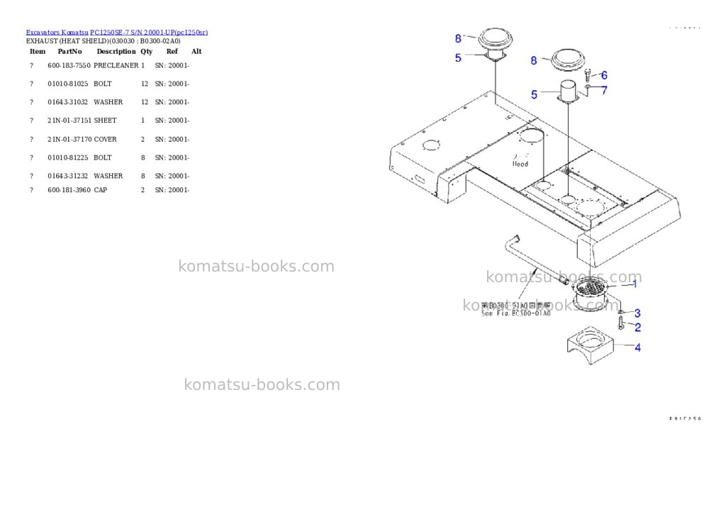 Komatsu pc1250se-7 s/n 20001-up Parts catalog cover Page 2 Komatsu pc1250se-7 s/n 20001-up Parts catalog cover Page 2